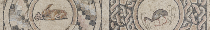 2 mosaics of a rabbit and a bird