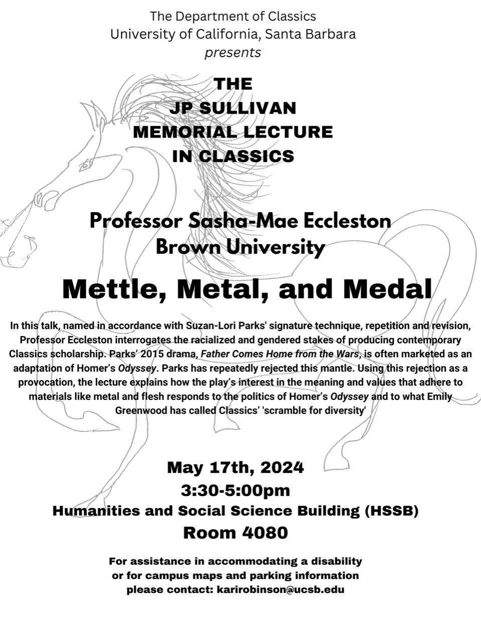 Sasha-Mae Eccleston (Brown), “Mettle, Metal, and Medal” (J.P. Sullivan Memorial Lecture) @ HSSB 4080
