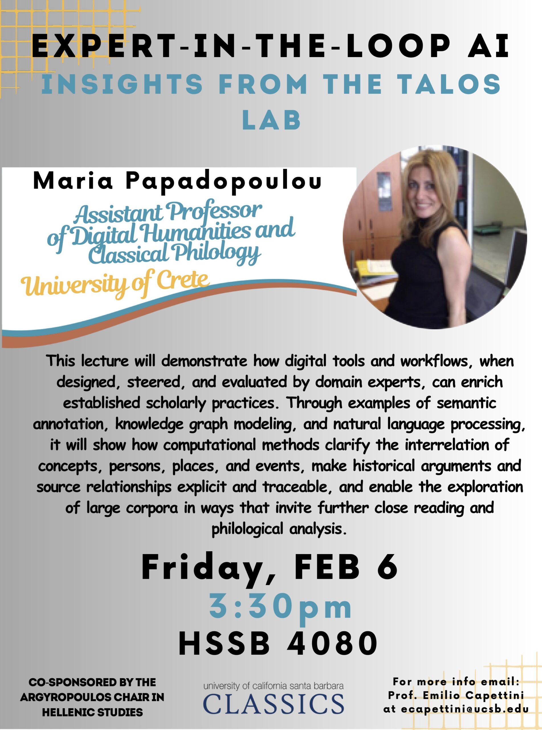 Maria Papadopoulou (University of Crete): "Expert-in-the-Loop AI: Insights from the TALOS Lab" @ HSSB 4080